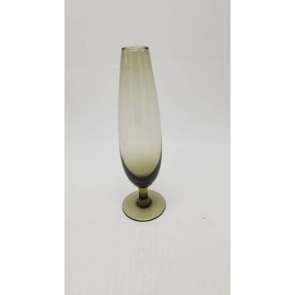 Vintage Bud Vase, Smoke Glass, Pedestal Footed, 9-3/4" Tall, Boho Eclectic Gift - Picture 6 of 6